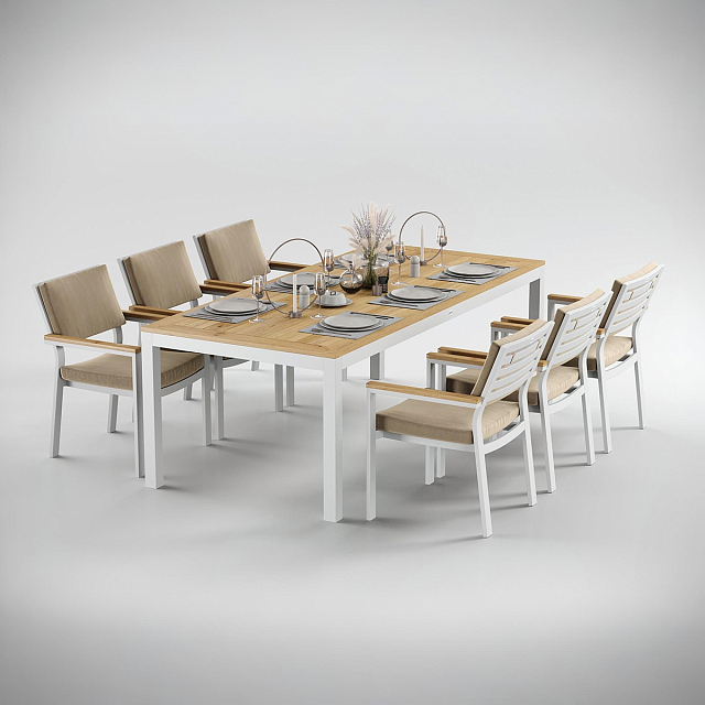 Обеденная зона Gardenini Premium Bella 220 Белый / Бежевый со стульями Bella 