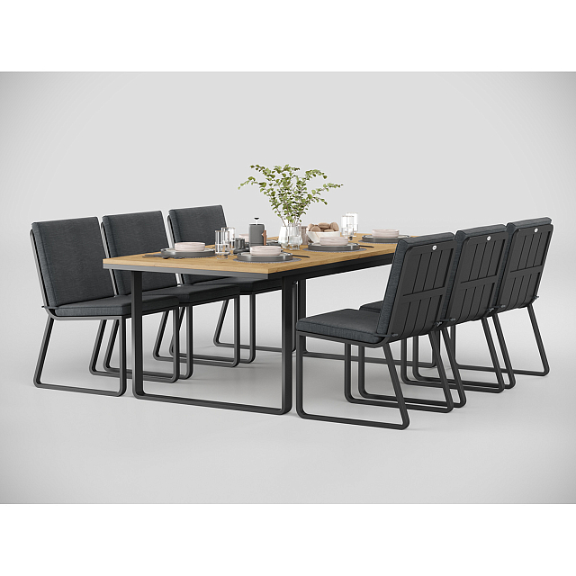 Обеденная зона Gardenini Premium Voglie 220 Карбон / Темно-серый со стульями Voglie 