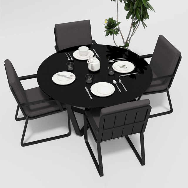 Обеденная зона Gardenini Primavera Карбон / Антрацит со стульями Voglie Armrest 