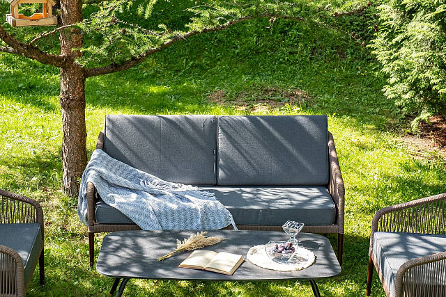 Лаунж-зона 4SIS Канны 4-местная со столом Верона, каркас коричневый, роуп коричневый, столешница серый гранит 