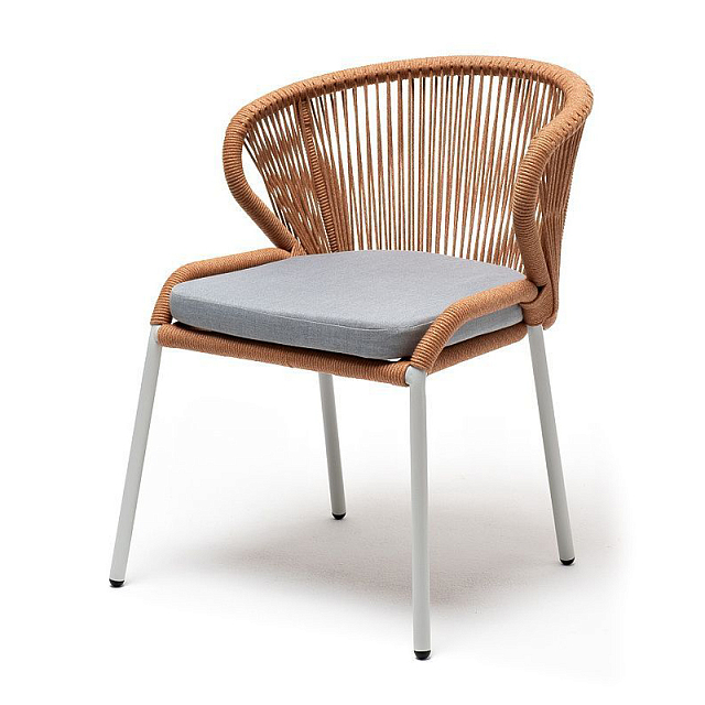 Стул 4SIS Милан из роупа, каркас светло-серый муар, роуп оранжевый меланж, ткань светло-серая 