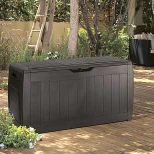 Ящик для хранения с крышкой Hollywood 270 л коричневый для дачи Ящик для хранения с крышкой Hollywood 270 л коричневый, садовая мебель