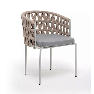 Стул 4SIS Диего, каркас светло-серый муар, роуп бежевый, ткань светло-серая, садовая мебель
