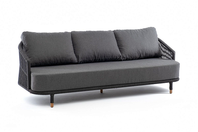 Диван 4SIS Верона 3-местный из роупа, каркас темно-серый муар, роуп темно-серый, ткань темно-серая 027 