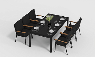 Обеденная зона Gardenini Calma 220 Карбон / Черный со стульями Calma S, садовая мебель