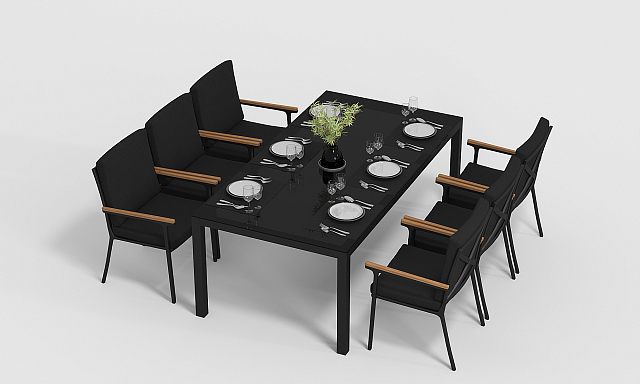 Обеденная зона Gardenini Calma 220 Карбон / Черный со стульями Calma S 