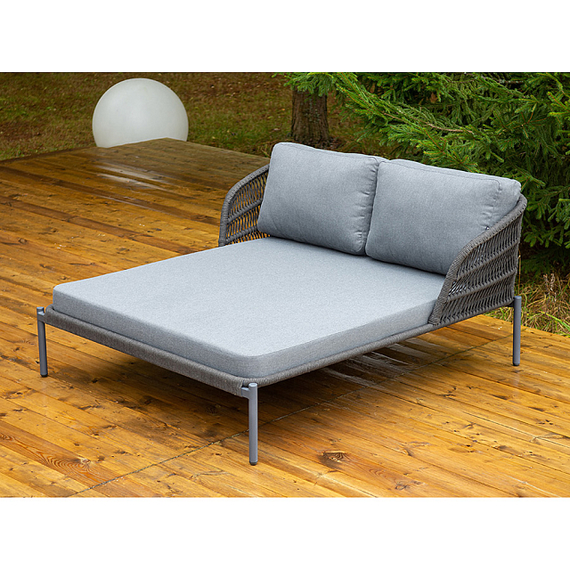 Пежак плетеный 4SIS из роупа Позитано, каркас алюминий темно-серый (RAL7024) муар, роуп темно-серый круглый, ткань темно-серая 027 