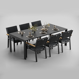 Обеденная зона Gardenini Malia 220 Карбон / Антрацит со стульями Premium Bella, садовая мебель