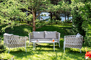 Лаунж-зона 4SIS Диего 4-местная, каркас алюминиевый белый, роуп бежевый, садовая мебель