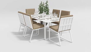 Обеденная зона Gardenini Voglie 180 Белый / Бежевый со стульями Voglie, садовая мебель
