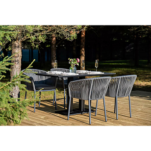 Обеденная группа 4SIS Каффе Дабл, каркас темно-серый, роуп серый, столешница серый гранит, садовая мебель