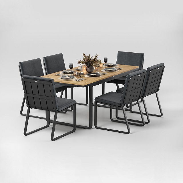 Обеденная зона Gardenini Premium Voglie 180 Карбон / Темно-серый со стульями Voglie 