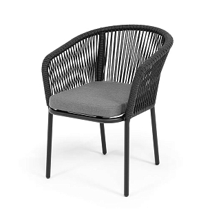 Стул 4SIS Марсель, каркас черный муар, роуп темно-серый, ткань темно-серая 027, садовая мебель