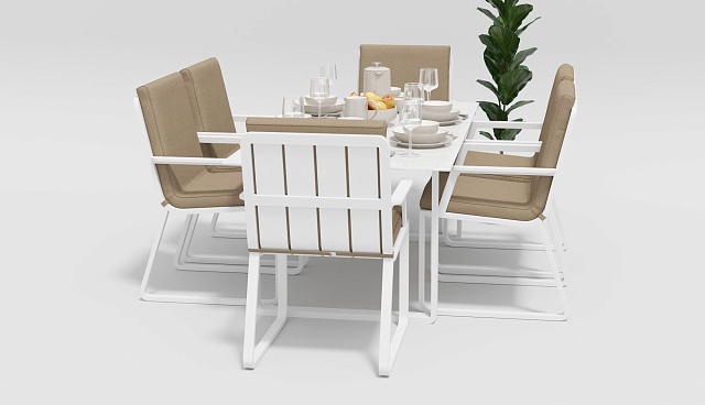 Обеденная зона Gardenini Voglie 180 Белый / Бежевый со стульями Voglie Armrest 