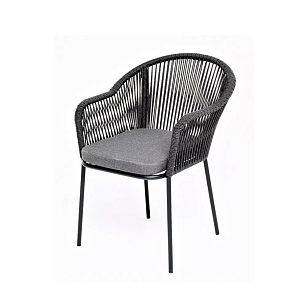 Стул 4SIS Лион, каркас темно-серый муар, роуп темно-серый, ткань темно-серая 027, садовая мебель