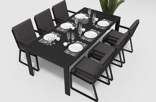 Обеденная зона Gardenini Malia 180 Карбон / Антрацит со стульями Voglie Armrest 