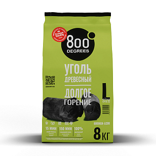 Уголь кусковой 800 DEGREES LUMP CHARCOAL, 8 КГ для приготовления пищи Уголь кусковой 800 DEGREES LUMP CHARCOAL, 8 КГ для сада
