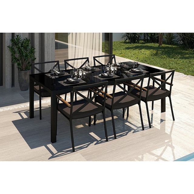 Обеденная зона Gardenini Calma Carbon 200 Антрацит со стульями Calma 