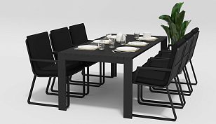 Обеденная зона Gardenini Malia Carbon 200 Черный со стульями Voglie Armrest, садовая мебель