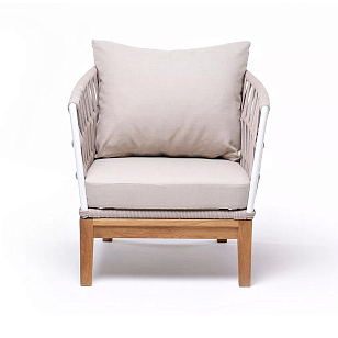 Кресло 4SIS Диего, основание дуб, каркас светло-серый шагрень, роуп бежевый, ткань бежевая 15052, садовая мебель