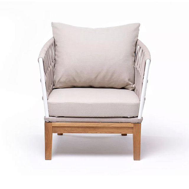 Кресло 4SIS Диего, основание дуб, каркас светло-серый шагрень, роуп бежевый, ткань бежевая 15052 