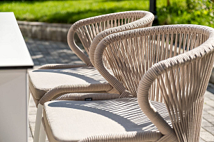 Обеденная группа 4SIS Венето 6-местная со стульями Милан, каркас белый, роуп бежевый для дачи Обеденная группа 4SIS Венето 6-местная со стульями Милан, каркас белый, роуп бежевый, садовая мебель