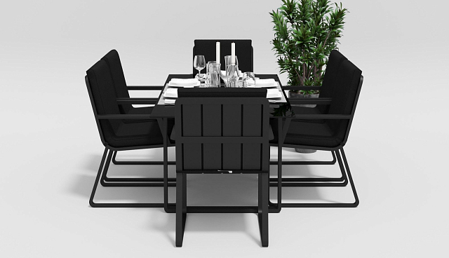 Обеденная зона Gardenini Voglie Carbon 180 Черный со стульями Voglie Armrest 