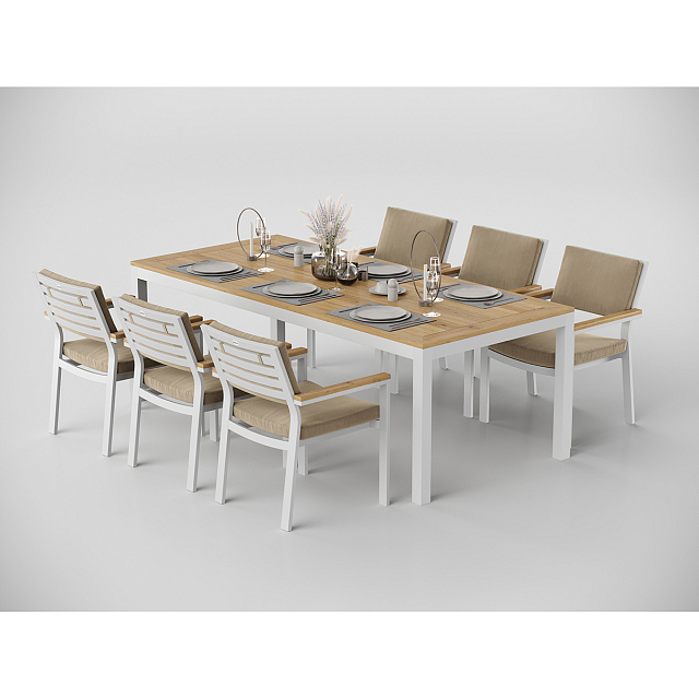 Обеденная зона Gardenini Premium Bella 220 Белый / Бежевый со стульями Bella 