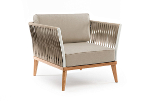 Кресло 4SIS Касабланка, основание дуб, каркас светло-серый муар, роуп серо-коричневый, ткань бежевая 052 для дачи Кресло 4SIS Касабланка, основание дуб, каркас светло-серый муар, роуп серо-коричневый, ткань бежевая 052, садовая мебель