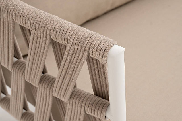 Диван 4SIS Диего 2-местный из роупа, каркас белый муар, роуп бежевый, ткань бежевая 035 