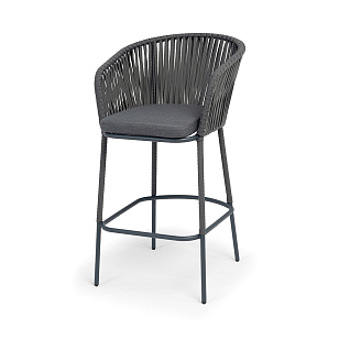 Стул барный 4SIS Бордо, каркас темно-серый муар, роуп серый, ткань темно-серая, садовая мебель