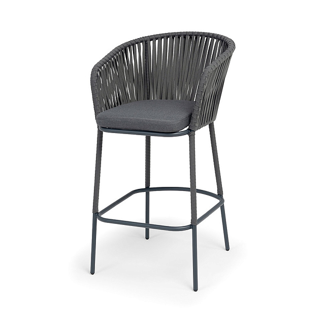 Стул барный 4SIS Бордо, каркас темно-серый муар, роуп серый, ткань темно-серая 