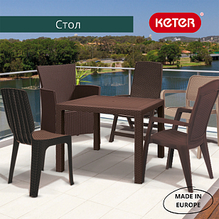 Стол Keter Melody quartet коричневый для дачи Стол Keter Melody quartet коричневый, садовая мебель
