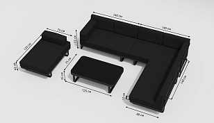 Лаунж зона Gardenini Hacienda Карбон / Черный для дачи Лаунж зона Gardenini Hacienda Карбон / Черный, садовая мебель