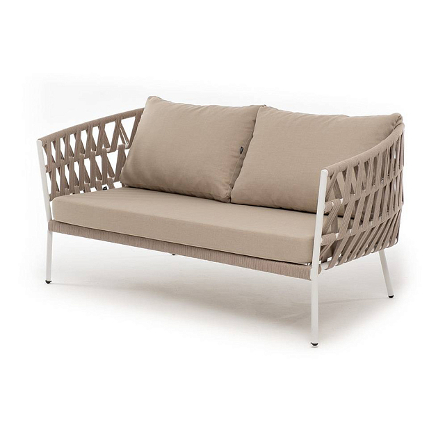 Диван 4SIS Диего 2-местный из роупа, каркас белый муар, роуп бежевый, ткань бежевая 035 