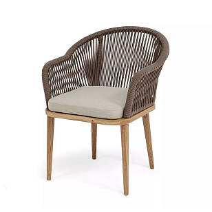 Стул 4SIS Лион, основание дуб, роуп коричневый, ткань бежевая 15052 для дачи Стул 4SIS Лион, основание дуб, роуп коричневый, ткань бежевая 15052, садовая мебель