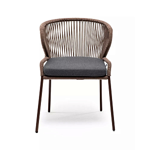 Стул 4SIS Милан из роупа, каркас алюминий коричневый муар, роуп коричневый, ткань темно-серая 027, садовая мебель