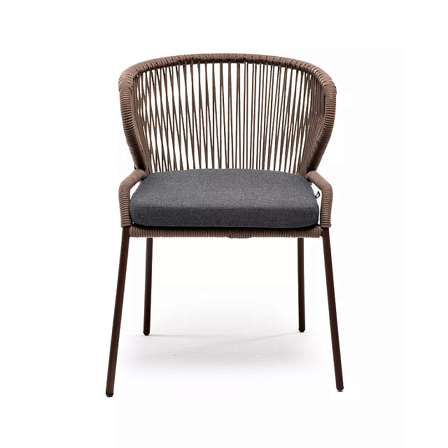 Стул 4SIS Милан из роупа, каркас алюминий коричневый муар, роуп коричневый, ткань темно-серая 027 