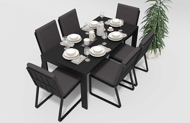 Обеденная зона Gardenini Malia 180 Карбон / Антрацит со стульями Voglie 