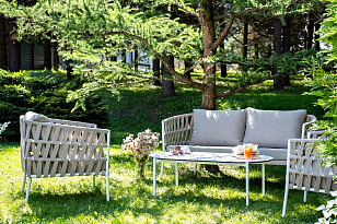 Лаунж-зона 4SIS Диего 4-местная, каркас алюминиевый белый, роуп бежевый, садовая мебель