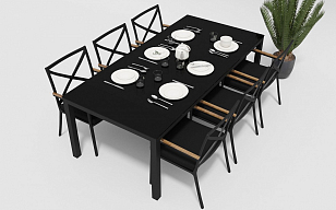 Обеденная зона Gardenini Calma Carbon 200 Черный со стульями Calma, садовая мебель