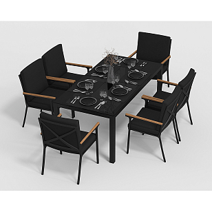 Обеденная зона Gardenini Calma 180 Карбон / Черный со стульями Calma S, садовая мебель