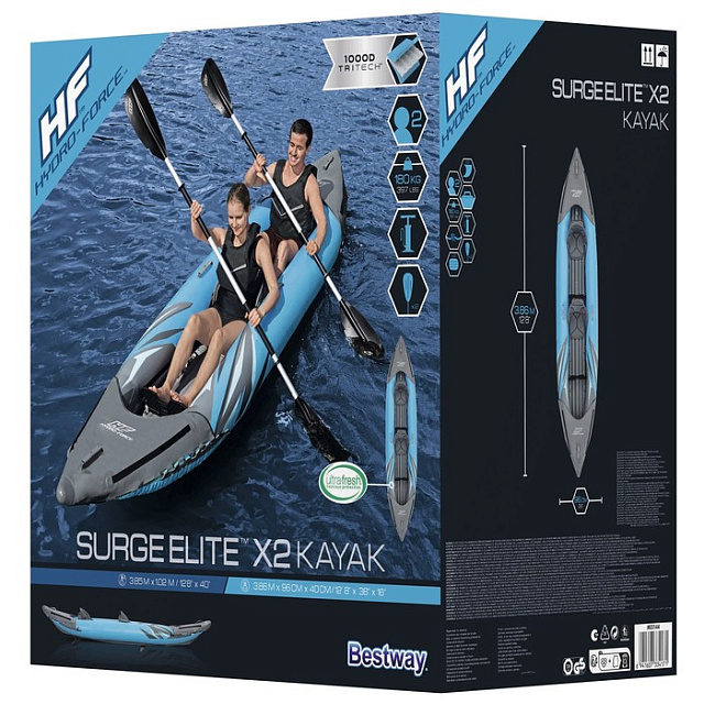 Каяк 2-местный Bestway Surge Elite X2 386 x 96 x 42 для серфинга