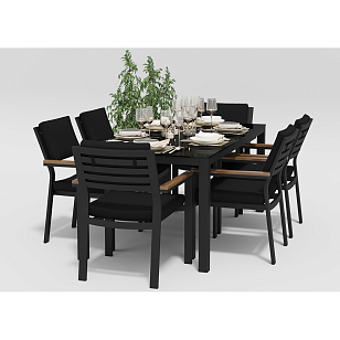 Обеденная зона Gardenini Calma 180 Карбон / Черный со стульями Bella, садовая мебель