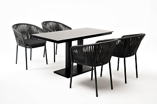 Обеденная группа 4SIS Каффе Дабл, каркас темно-серый, роуп серый, столешница серый гранит, садовая мебель