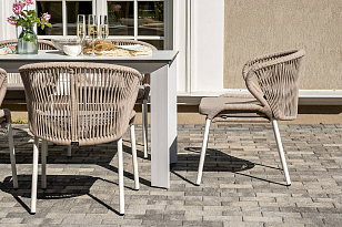 Обеденная группа 4SIS Венето 6-местная со стульями Милан, каркас белый, роуп бежевый для дачи Обеденная группа 4SIS Венето 6-местная со стульями Милан, каркас белый, роуп бежевый, садовая мебель