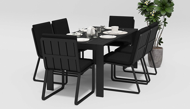 Обеденная зона Gardenini Malia 180 Карбон / Черный со стульями Voglie 