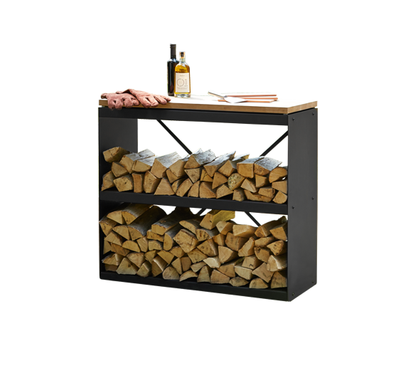 Поленница двухъярусная OFYR черная с деревянной столешницей