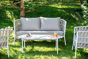 Лаунж-зона 4SIS Диего 4-местная, каркас алюминиевый белый, роуп бежевый, садовая мебель