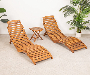 Комплект лежаков со столиком Lite Duet из акации для дачи Комплект лежаков со столиком Lite Duet из акации, садовая мебель